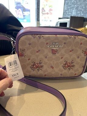 Coach Beige Floral Jacquard Crossbody with Lavender Trim
